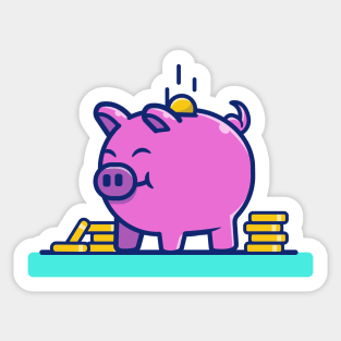 Cute Pig With Gold Coins Money Sticker